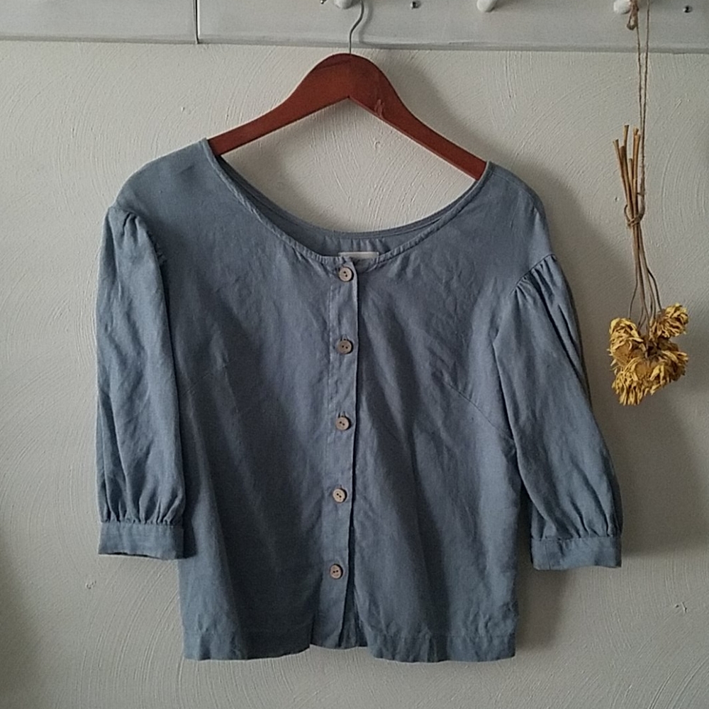 Offon Clothing sea green puffed sleeve top